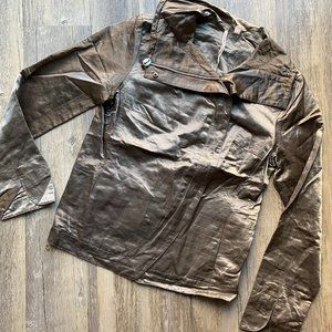 ISDA & Co Satin Shimmery Olive Green Biker Bomber Jacket